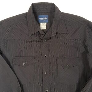 Wrangler Black on Black Striped Pearl Snap Shirt Mens‎ Large 75214BK Vintage